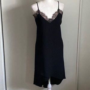 New BCBGMaxAzria Astrella Little Black Lace Neckline Crepe Slip Dress
